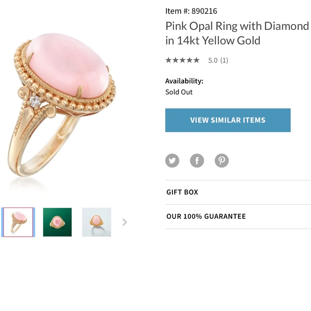 14K Yellow gold natural Oval cabochon Peruvian pink opal & diamonds ring RARE - Picture 3 of 16